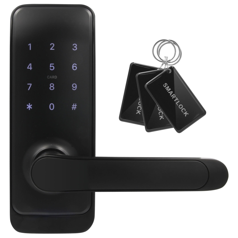 KLAMKA Z KONTROLEREM DOSTĘPU "EURA" ELH-51H4 black - krótka, szyfrator, czytnik Mifare 13,56 MHz