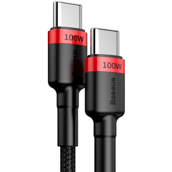 KABEL USB-C -  USB-C Baseus Cafule CATKLF-AL91 200cm 100W 5A PD 2.0 QC 3.0 CZARNY W OPLOCIE