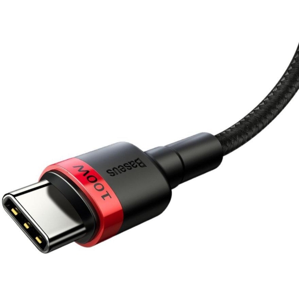 KABEL USB-C -  USB-C Baseus Cafule CATKLF-AL91 200cm 100W 5A PD 2.0 QC 3.0 CZARNY W OPLOCIE