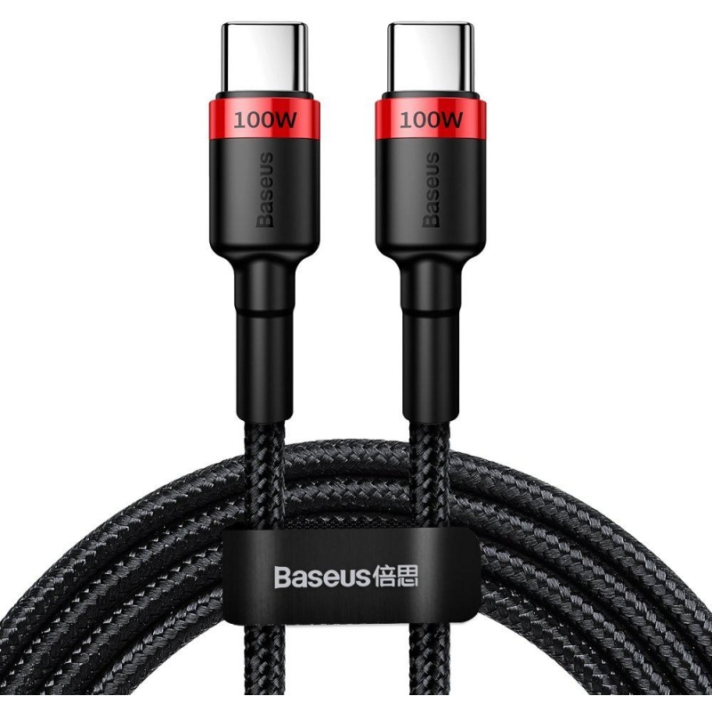 KABEL USB-C -  USB-C Baseus Cafule CATKLF-AL91 200cm 100W 5A PD 2.0 QC 3.0 CZARNY W OPLOCIE