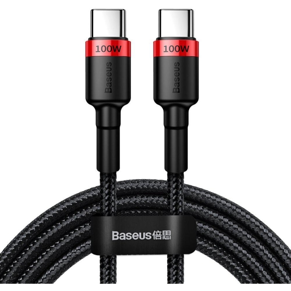 KABEL USB-C -  USB-C Baseus Cafule CATKLF-AL91 200cm 100W 5A PD 2.0 QC 3.0 CZARNY W OPLOCIE