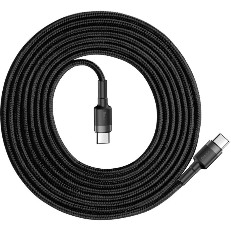 KABEL USB-C -  USB-C Baseus Cafule CATKLF-HG1 200cm 60W 3A PD 2.0 QC 3.0 CZARNO-SZARY W OPLOCIE