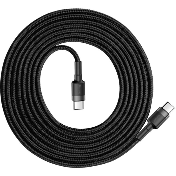 KABEL USB-C -  USB-C Baseus Cafule CATKLF-HG1 200cm 60W 3A PD 2.0 QC 3.0 CZARNO-SZARY W OPLOCIE