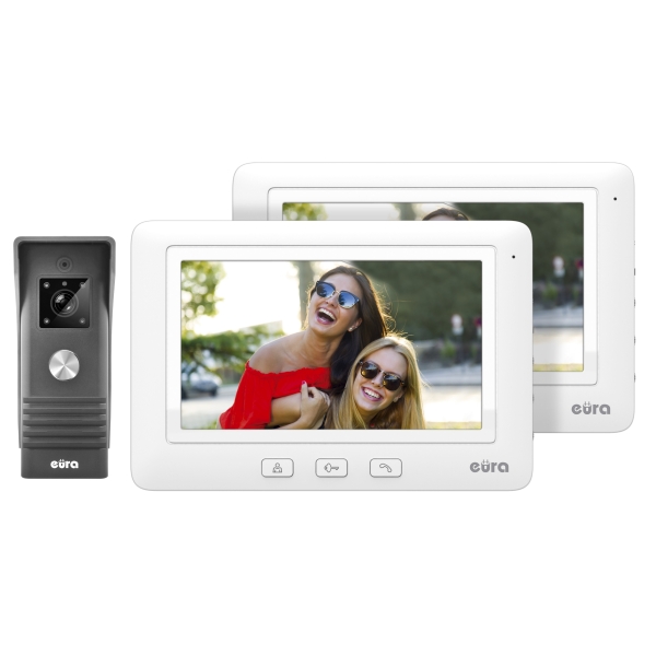 WIDEODOMOFON "EURA" VDP-45A3 "ALPHA" BIAŁY DWA MONITORY kolor 7" obsługa 1 wejścia