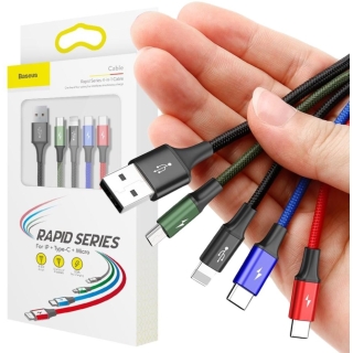 KABEL 4w1 USB-A -  Lighting iPhone / 2x USB-C / micro-USB Baseus Cafule CA1T4-B01 1.2m 3.5A W OPLOCIE