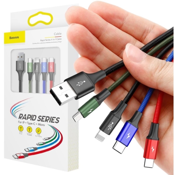 KABEL 4w1 USB-A -  Lighting iPhone / 2x USB-C / micro-USB Baseus Cafule CA1T4-B01 1.2m 3.5A W OPLOCIE