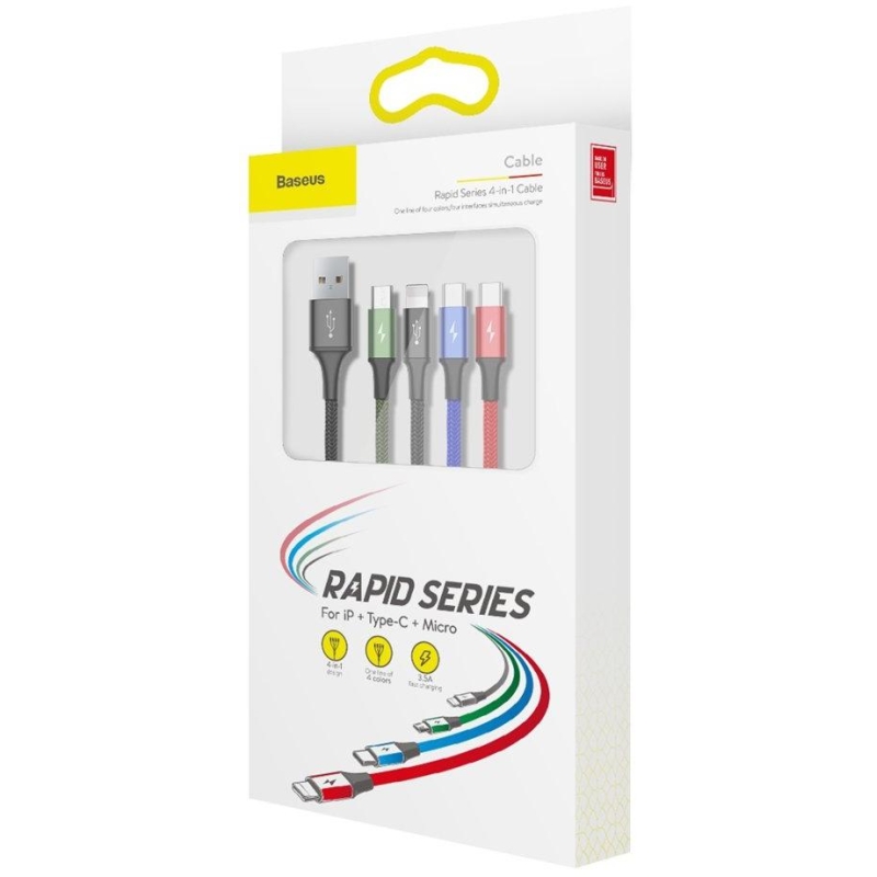 KABEL 4w1 USB-A -  Lighting iPhone / 2x USB-C / micro-USB Baseus Cafule CA1T4-B01 1.2m 3.5A W OPLOCIE