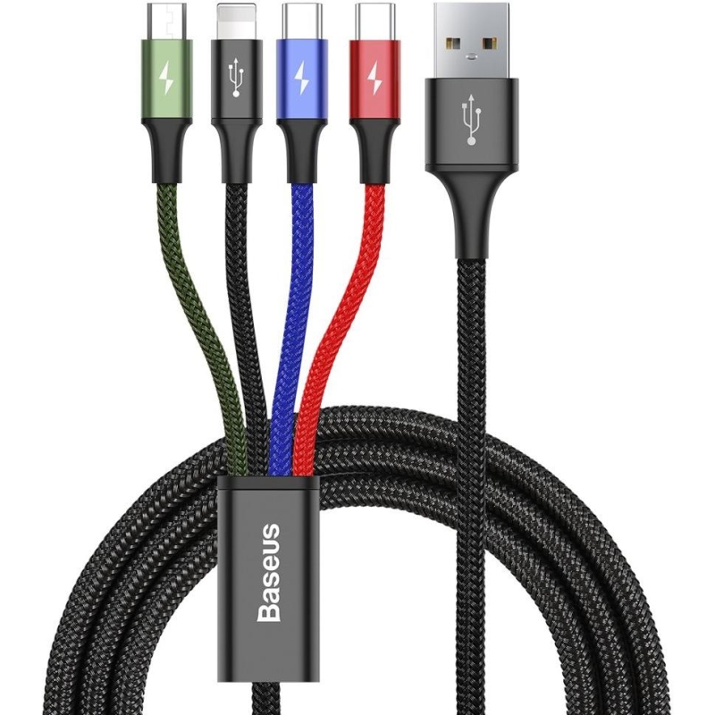 KABEL 4w1 USB-A -  Lighting iPhone / 2x USB-C / micro-USB Baseus Cafule CA1T4-B01 1.2m 3.5A W OPLOCIE