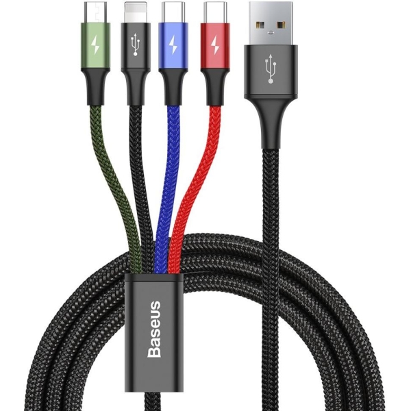 KABEL 4w1 USB-A -  Lighting iPhone / 2x USB-C / micro-USB Baseus Cafule CA1T4-B01 1.2m 3.5A W OPLOCIE