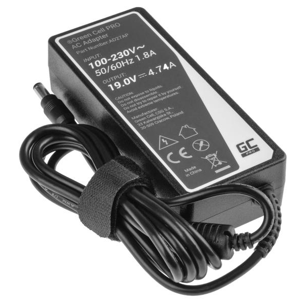 ZASILACZ ŁADOWARKA DO LAPTOPA ASUS TOSHIBA Green Cell PRO AD27AP 19V 4,74A 90W 5,5mm/2,5mm