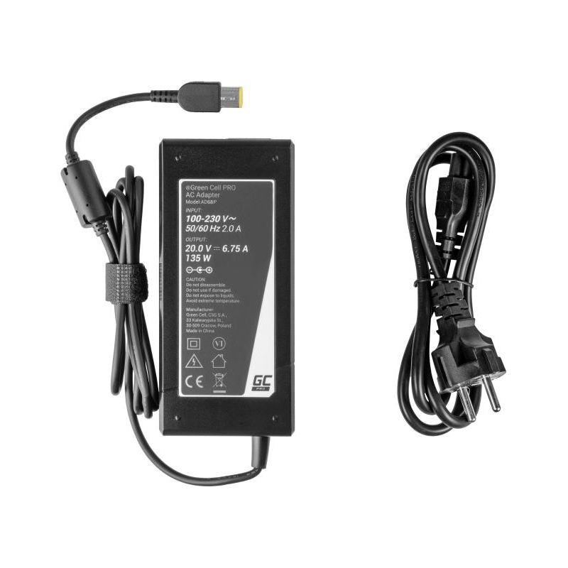 ZASILACZ ŁADOWARKA DO LAPTOPA LENOVO Green Cell PRO AD68P 20V 6,75A 135W Slim Tip