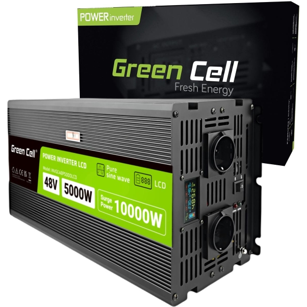 PRZETWORNICA NAPIĘCIA Green Cell PowerInverter LCD 48V -  230V 5000/10000W CZYSTA SINUSOIDA