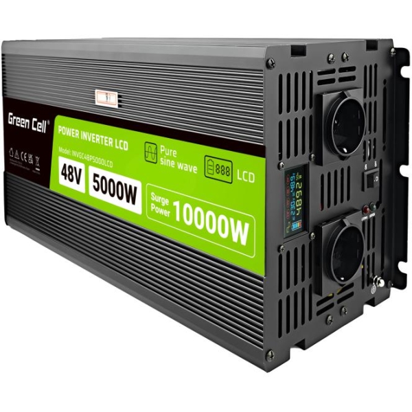 PRZETWORNICA NAPIĘCIA Green Cell PowerInverter LCD 48V -  230V 5000/10000W CZYSTA SINUSOIDA
