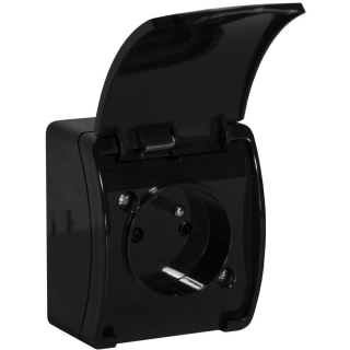 Gniazdo natynkowe pojedyncze z uziemieniem, z klapką VIPLAST KOALA CZARNE IP44 161-05