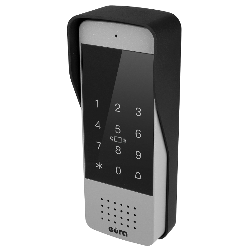 DOMOFON "EURA" ADP-34A3 - czarny, jednorodzinny, głośnomówiący, obsługa 2 wejść, szyfrator, czytnik zbliżeniowy