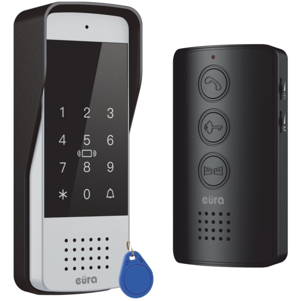 DOMOFON "EURA" ADP-34A3 - czarny, jednorodzinny, głośnomówiący, obsługa 2 wejść, szyfrator, czytnik zbliżeniowy