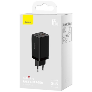 Ładowarka sieciowa Baseus GaN 5 Pro Fast Charger CCGP120201 65W 1x USB-A 2x USB-C PD 3.0 QC 4.0 + kabel USB-C