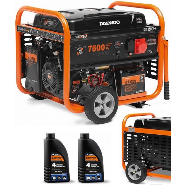 ZESTAW AGREGAT PRĄDOTWÓRCZY DAEWOO GDA 8500E-3 7.0kW + 2x GENERATOR OIL SAE 10W-30 DWO 600