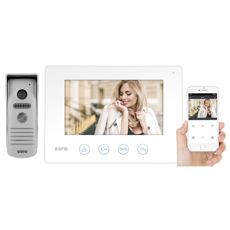 WIDEODOMOFON "EURA" VDP-40A3 "FENIKS+" - biały, 7", WiFi, otwieranie 2 wejść, AHD, Tuya