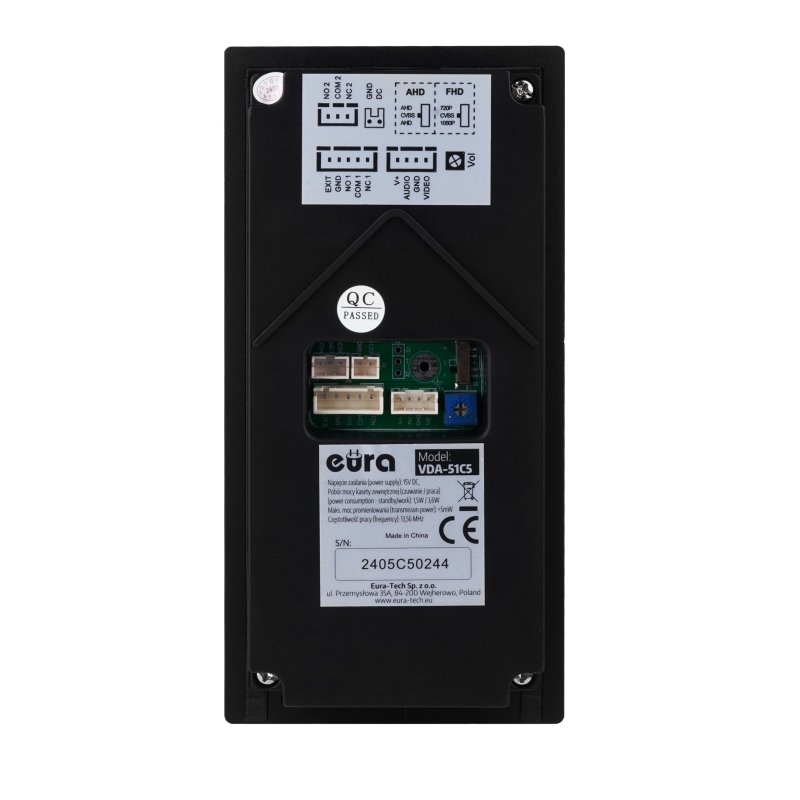 KASETA ZEWNĘTRZNA WIDEODOMOFONU "EURA" VDA-51C5/P - czarna, kamera 1080p., czytnik RFID, szyfrator, podtynk