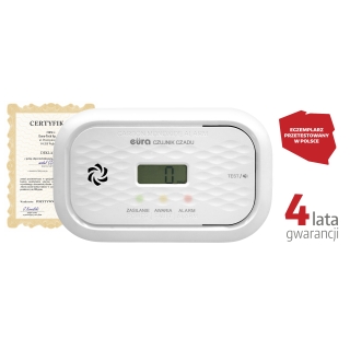 CZUJNIK CZADU "EURA" CD-72A2v4300/B - certyfikat CNBOP-PiB - wyrób budowlany, DC 3V (2x LR6), LCD, 4 lata gwarancji, test 300 pp 2