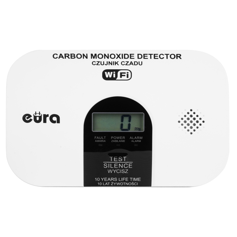CZUJNIK CZADU WiFi "EURA" CD-53A2v5300-TY/B - certyfikat CNBOP-PiB - wyrób budowlany, DC 3V (2x LR6), LCD, 5 lat gwarancji, test