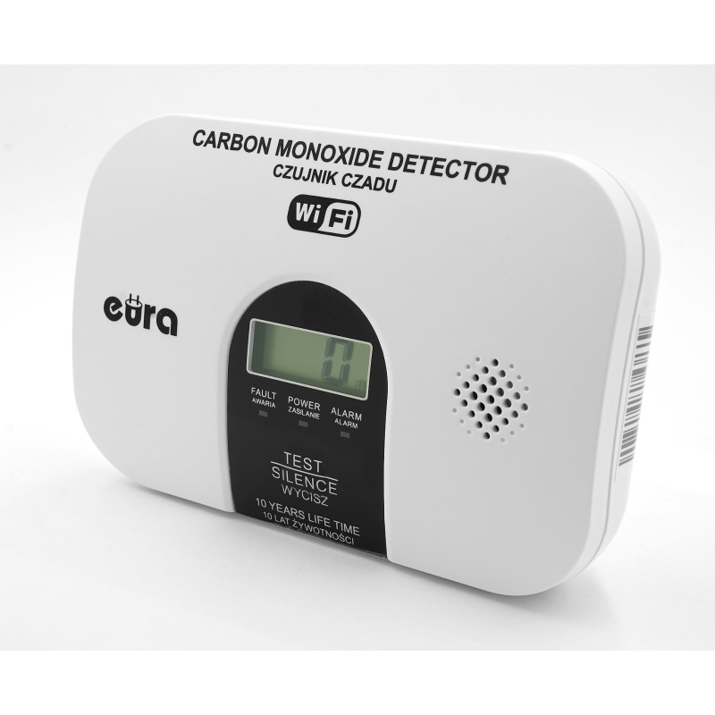 CZUJNIK CZADU WiFi "EURA" CD-53A2v5300-TY/B - certyfikat CNBOP-PiB - wyrób budowlany, DC 3V (2x LR6), LCD, 5 lat gwarancji, test
