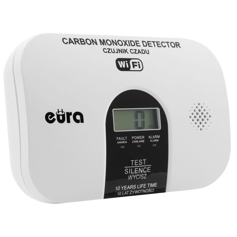 CZUJNIK CZADU WiFi "EURA" CD-53A2v5300-TY/B - certyfikat CNBOP-PiB - wyrób budowlany, DC 3V (2x LR6), LCD, 5 lat gwarancji, test
