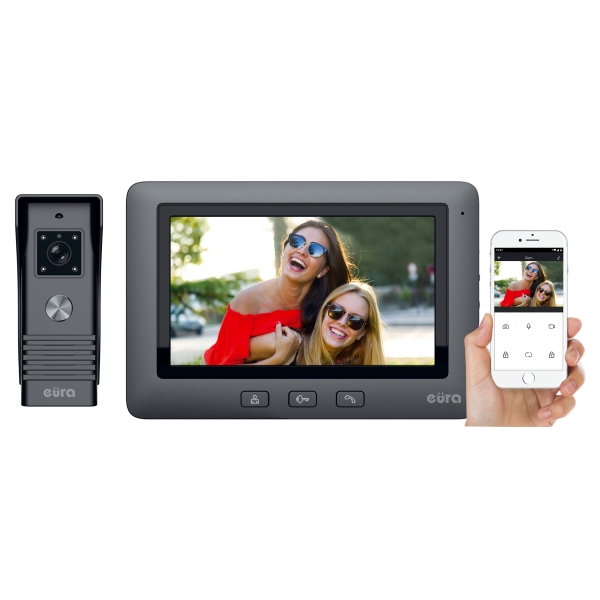 WIDEODOMOFON "EURA" VDP-45A3-TY ALPHA+ - czarny, 7", WiFi, otwieranie 1 wejścia, AHD, Tuya App