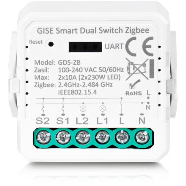 Gise Smart Dual Switch No Neutral Zigbee | Podwójny Moduł Przekaźnikowy Zigbee | Gds-Zb-Nn