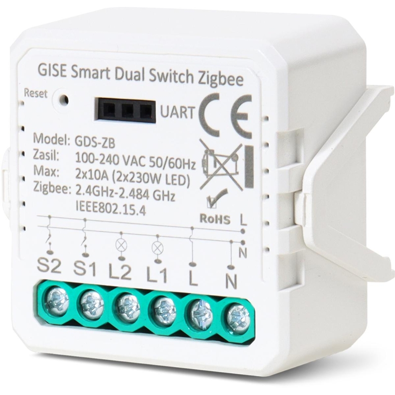 Gise Smart Dual Switch No Neutral Zigbee | Podwójny Moduł Przekaźnikowy Zigbee | Gds-Zb-Nn