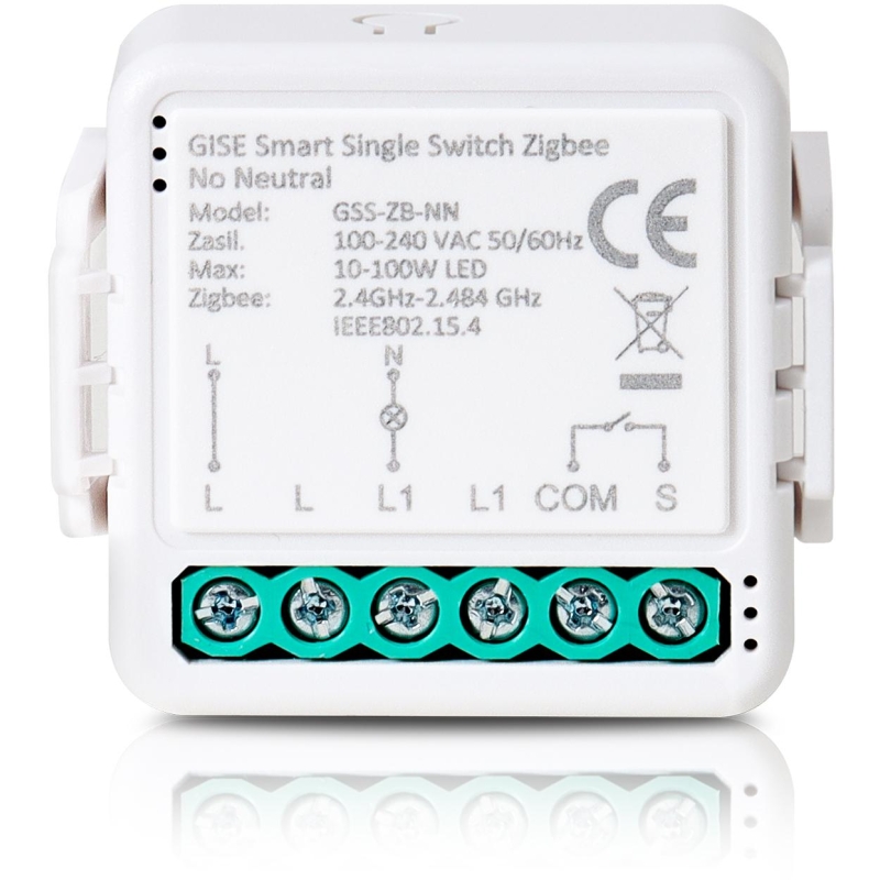 Gise Smart Single Switch No Neutral Zigbee | Pojedynczy Moduł Przekaźnikowy Bez N Zigbee | Gss-Zb-Nn