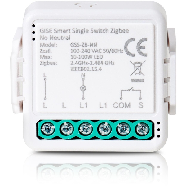 Gise Smart Single Switch No Neutral Zigbee | Pojedynczy Moduł Przekaźnikowy Bez N Zigbee | Gss-Zb-Nn