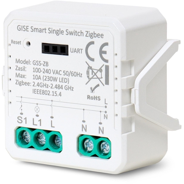 Gise Smart Single Switch No Neutral Zigbee | Pojedynczy Moduł Przekaźnikowy Bez N Zigbee | Gss-Zb-Nn