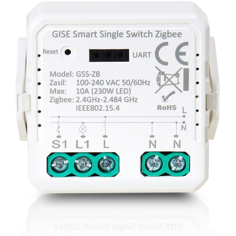 Gise Smart Single Switch No Neutral Zigbee | Pojedynczy Moduł Przekaźnikowy Bez N Zigbee | Gss-Zb-Nn