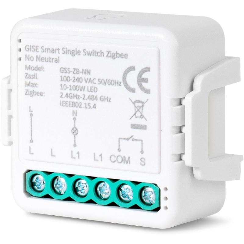 Gise Smart Single Switch No Neutral Zigbee | Pojedynczy Moduł Przekaźnikowy Bez N Zigbee | Gss-Zb-Nn
