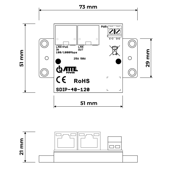 ATTE SDIP-40-120 Adapter PoE Gigabit obniżający napięcie do 12V 40W