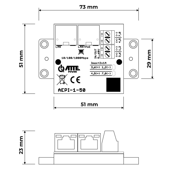 ATTE AEPI-1-50 Adapter PoE Passive 1 kanałowy 10/100/1000Mbps