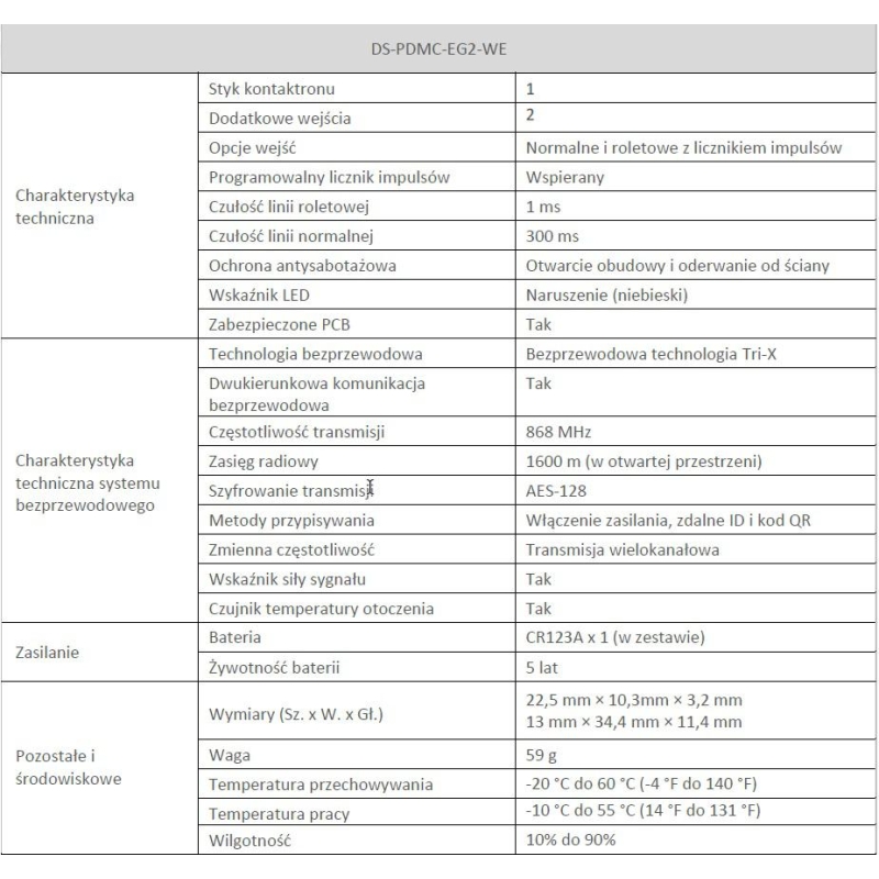 Hikvision Czujnik Kontaktronowy Ax Pro Ds-Pdmc-Eg2-We(B)