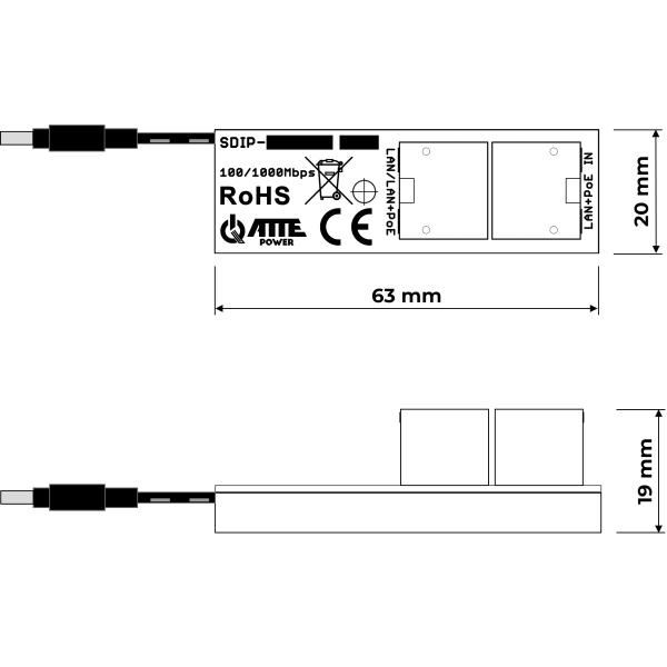 ATTE SDIP-12-121 Adapter PoE Gigabit obniżający napięcie do 12V