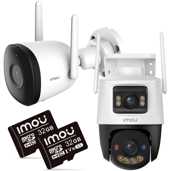 Zestaw 2 Kamer Ip Imou Bullet 3 5Mp I Cruiser Dual 10Mp Z Kartami Pamięci 32Gb