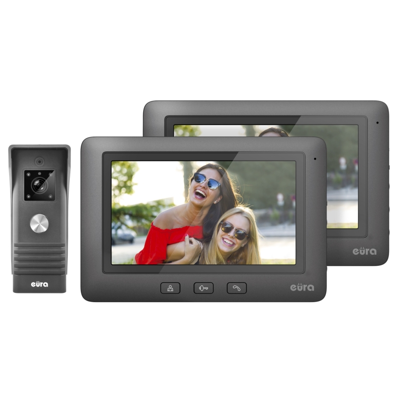 WIDEODOMOFON "EURA" VDP-45A3 "ALPHA" CZARNY DWA MONITORY kolor 7" obsługa 1 wejścia