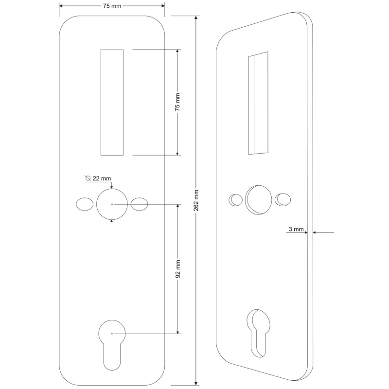 KOMPLET MASKOWNIC "EURA" ELB-03H4 - front + tył, do klamki ELH-01H4, rozstaw 92 mm, otwór na wkładkę bębenkową, grubość 3 mm