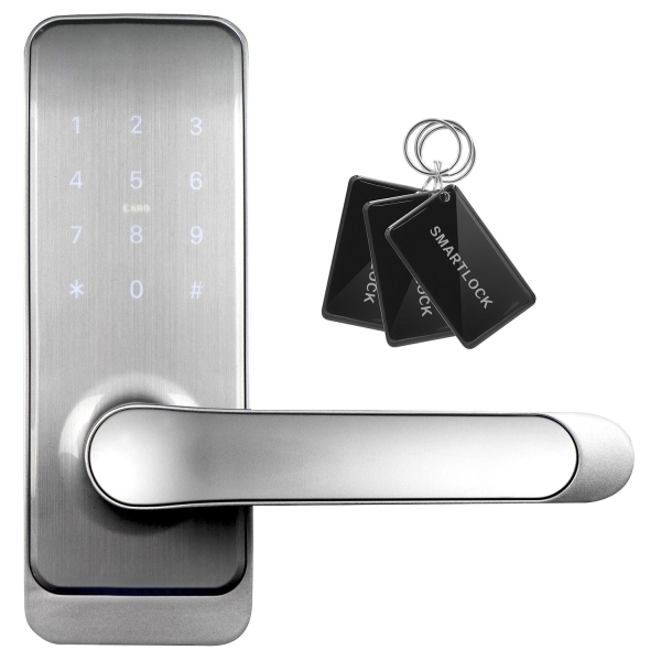 KLAMKA Z KONTROLEREM DOSTĘPU "EURA" ELH-51H4 silver - krótki szyfrator, czytnik Mifare 13,56 MHz