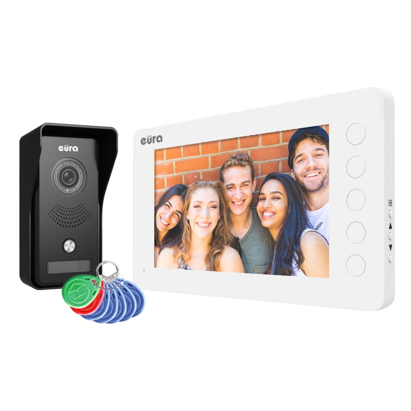 WIDEODOMOFON "EURA" VDP-76A3 - biały, 7", obsługa 2 wejść, pamięć obrazów, czytnik RFID