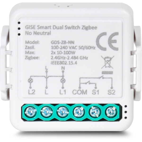 Gise Smart Podwójny Moduł Przekaźnikowy (Bez N) Zigbee | Tuya | Gds-Zb-Nn