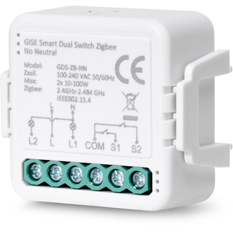 Gise Smart Podwójny Moduł Przekaźnikowy (Bez N) Zigbee | Tuya | Gds-Zb-Nn