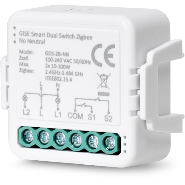 Gise Smart Podwójny Moduł Przekaźnikowy (Bez N) Zigbee | Tuya | Gds-Zb-Nn