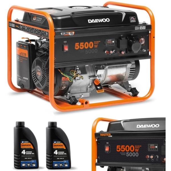 ZESTAW AGREGAT PRĄDOTWÓRCZY DAEWOO GDA 6500 5.0kW + 2x GENERATOR OIL SAE 10W-30 DWO 600