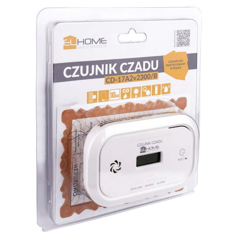 CZUJNIK CZADU "EL HOME" CD-17A2v2300/B - certyfikat CNBOP-PiB - wyrób budowlany, DC 3V (2x LR6), LCD, 2 lata gwarancji, test 300